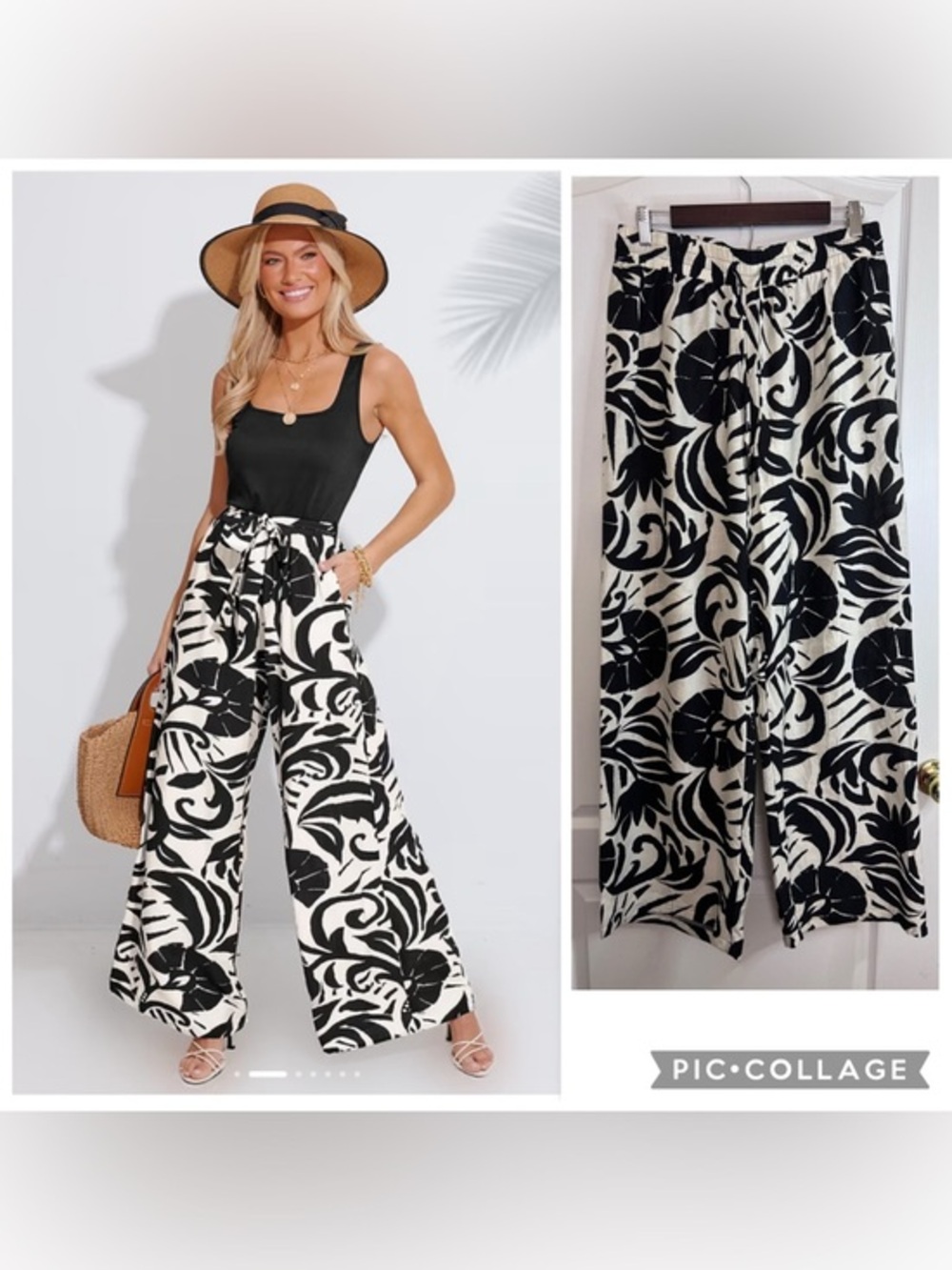 Peach Wide Leg floral elastic Waist Pants size L